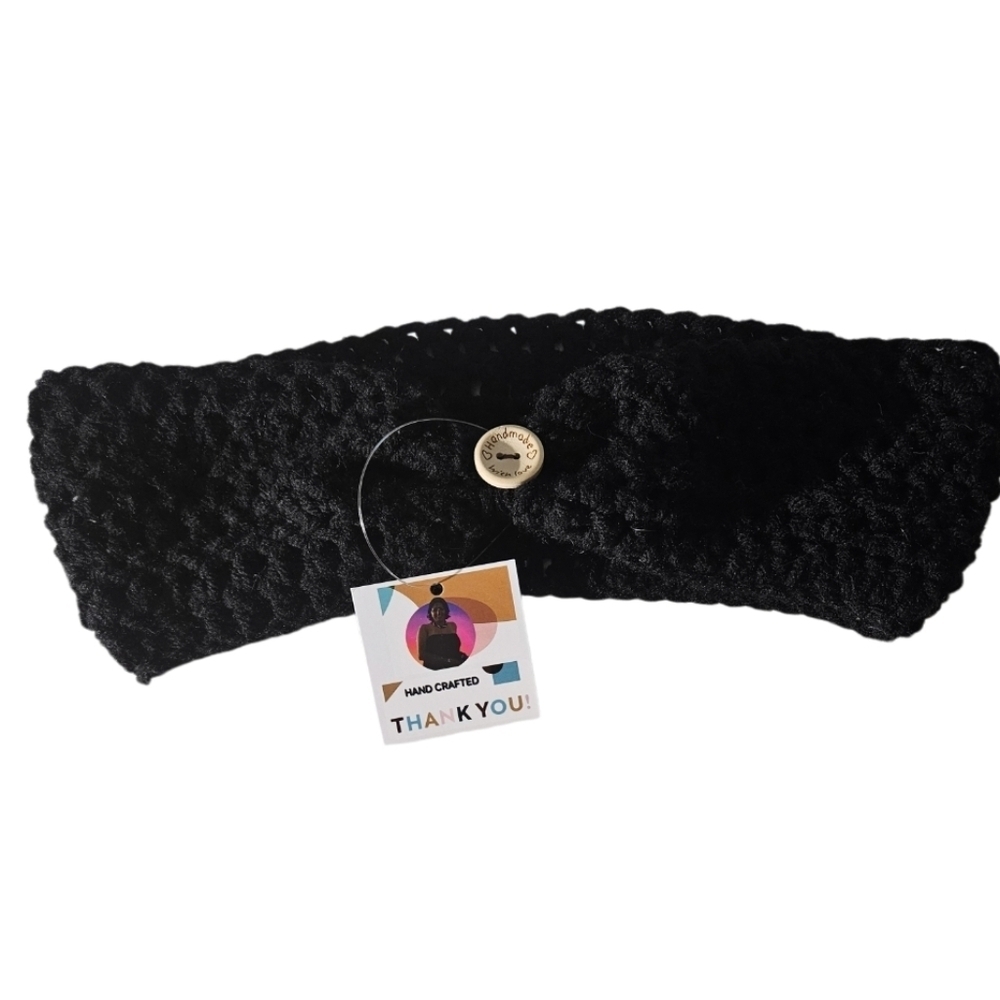 Hand Crafted 3 in 1 Hair accessory Black Crochet ear warmer Handmade headband
